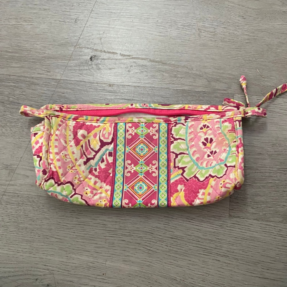 Vera Bradley Cosmetic Pouch Womens Small Pink Yellow Floral Paisley Quilted Bag